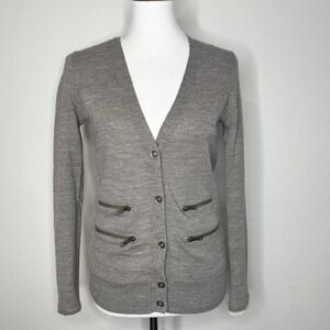 WALLACE J.Crew Wool Alpaca Cardigan Sweater XS‎ Brown Double Layer Zip Pockets